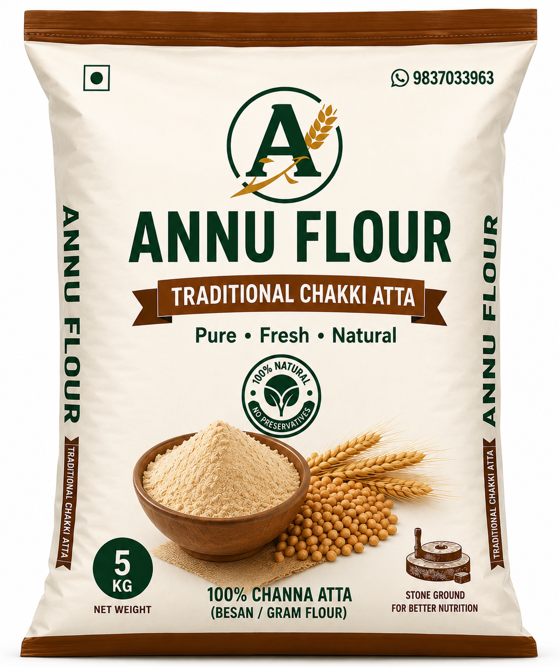 Annu Flour Premium Channa Atta (Besan) - 5 KG | 100% Pure